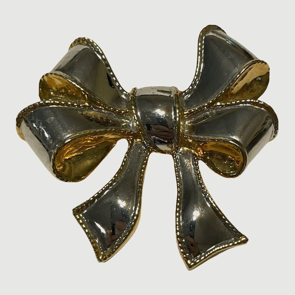 vintage point pin Rollover Clasp brooch gold silver tone bow present holiday